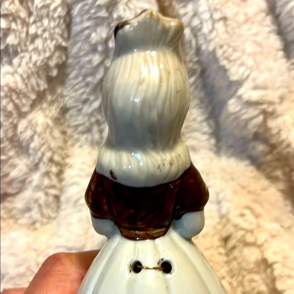 Victorian Bell Girl with Rose flower Brown Cream Glazed Porcelain Vintage
